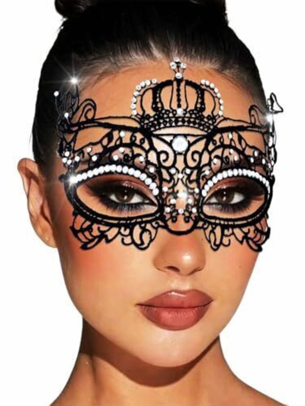 9000 Rhinestone Masquerade Lace Mask Crystal Black Masks Proms Face Mask